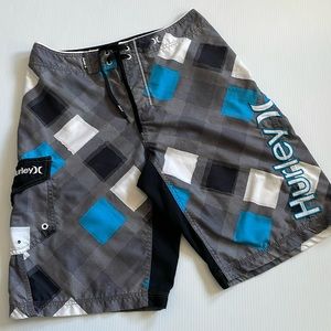 Hurley gray, black, white & blue swim - surf board shorts. Men’s size 29